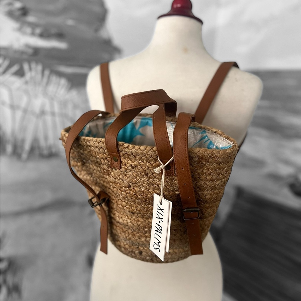 XIX Palms Woven Straw Backpack Cooler